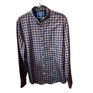 Charles Tyrwhitt Men’s Button Down Shirt Sz L Slim Rust Navy Plaid Work Office